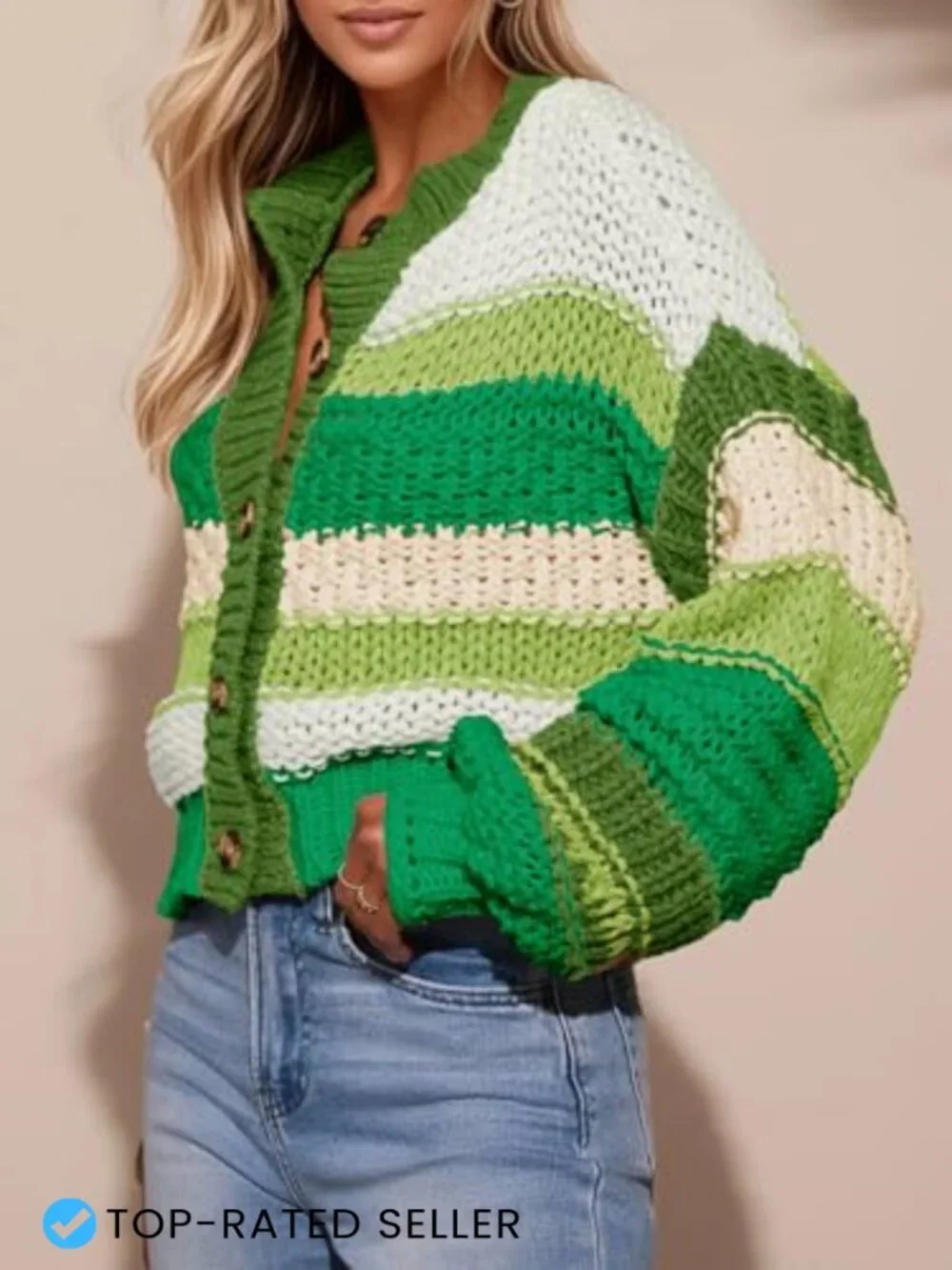 Striped Chunky Cardigan Sweater Oversized Button Up Knit Coats Fall Trendy - Picture 4 of 7